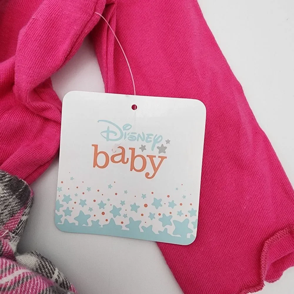 DISNEY MINNIE MOUSE 3-PIECE OVERALL‎ SKIRT SET WITH TIGHTS 6-9M. NEW PINK